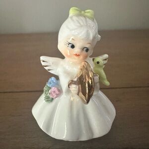 VTG Napco “Musical Angel” with Cymbals & Green Bird Bone China Figurine